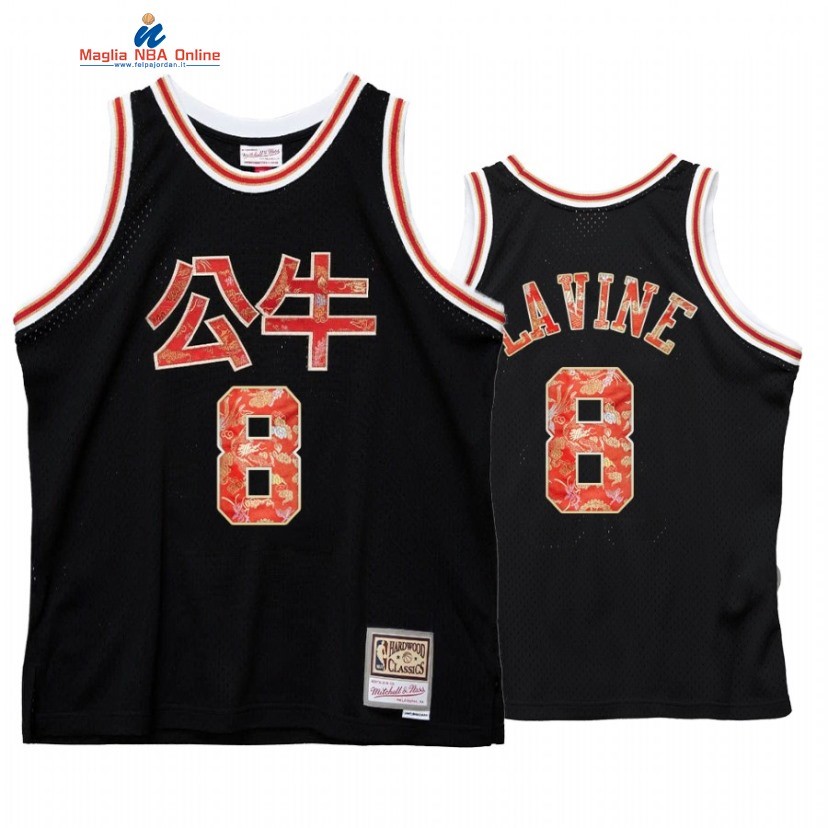 Maglia NBA Chicago Bulls #8 Zach LaVine CNY Nero Hardwood Classics Acquista