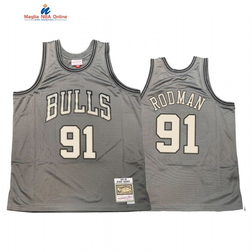 Maglia NBA Chicago Bulls #91 Dennis Rodman Grigio Hardwood Classics Acquista