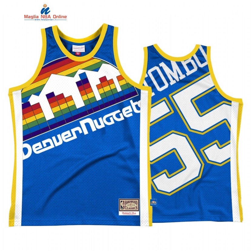 Maglia NBA Denver Nuggets #55 Dikembe Mutombo Big Face 2 Blu Hardwood Classics Acquista