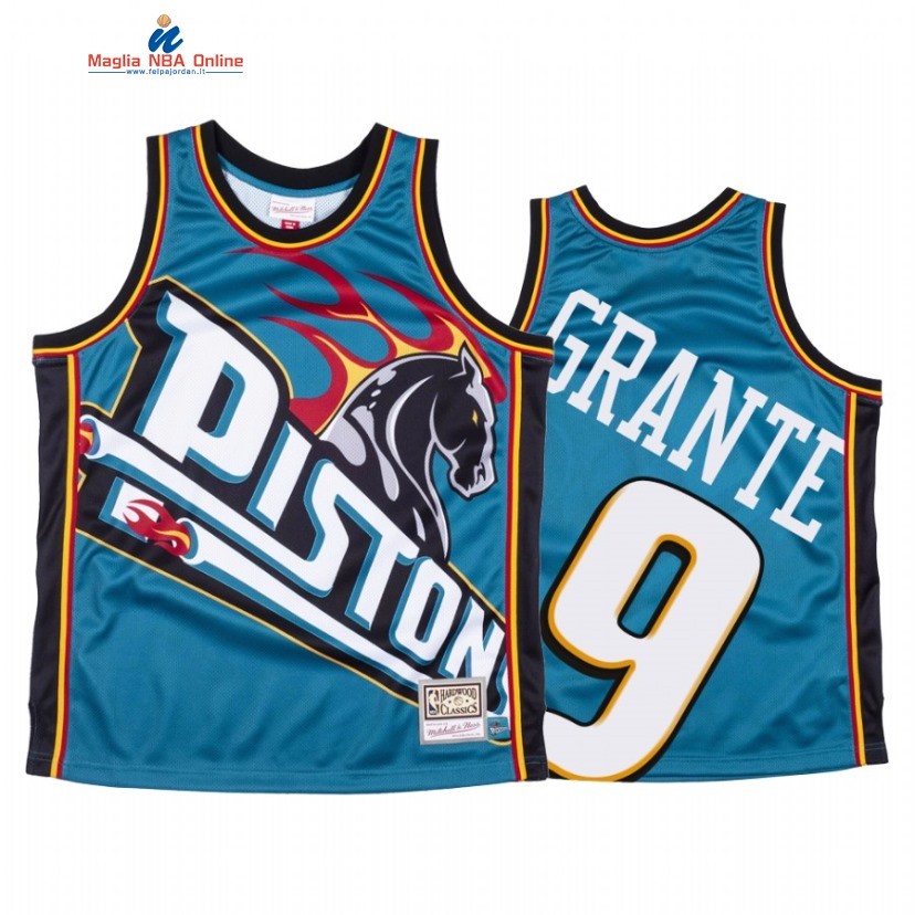 Maglia NBA Detroit Pistons #9 Jerami Grant Big Face Blu Hardwood Classics Acquista