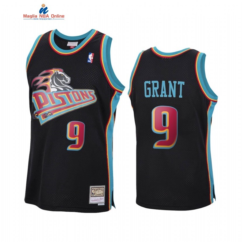 Maglia NBA Detroit Pistons #9 Jerami Grant Nero Rosso Hardwood Classics Acquista