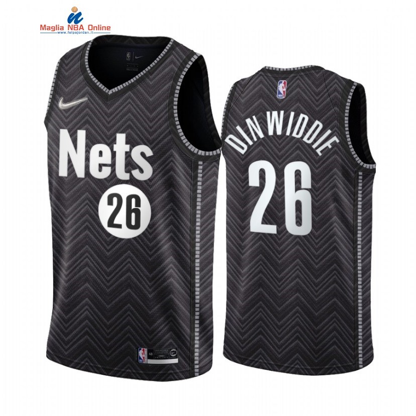 Maglia NBA Earned Edition Brooklyn Nets #26 Spencer Dinwiddie Nero 2020-21 Acquista