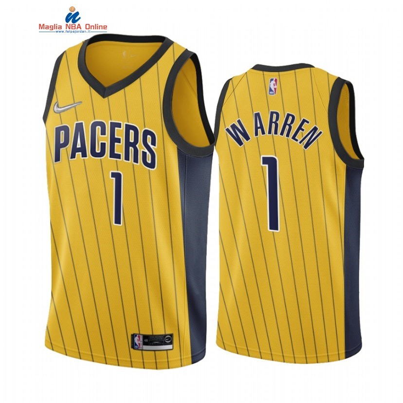 Maglia NBA Earned Edition Indiana Pacers #1 T.J. Warren Oro 2020-21 Acquista