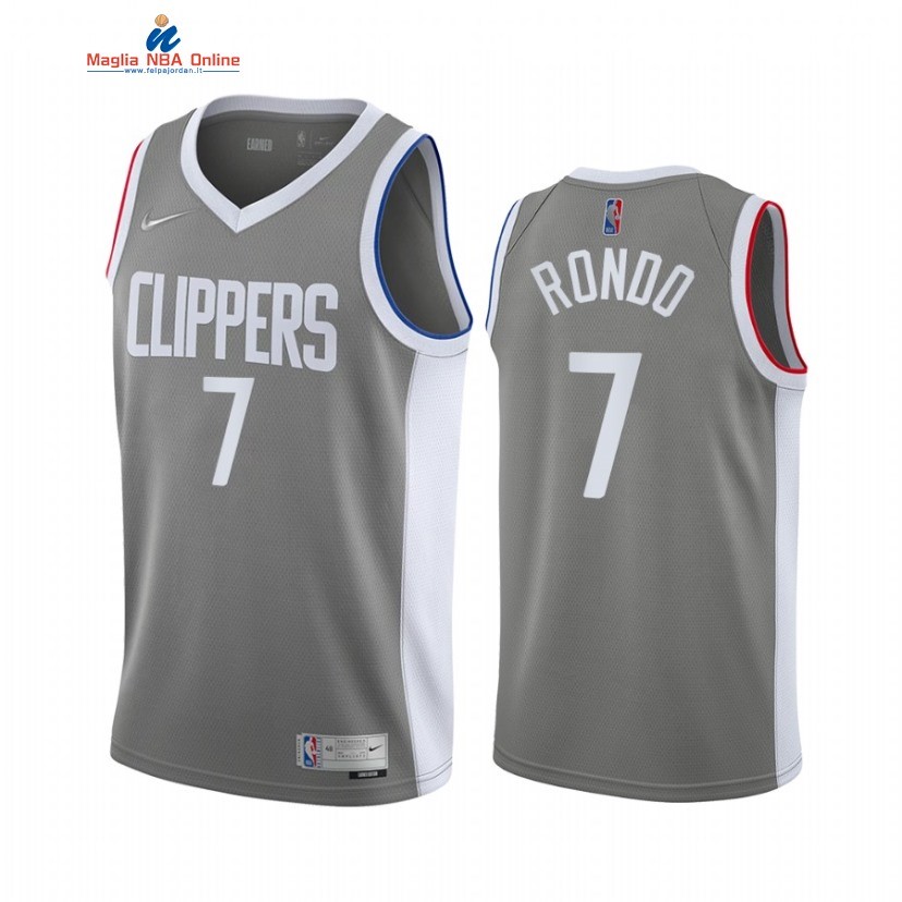 Maglia NBA Earned Edition Los Angeles Clippers #7 Rajon Rondo Grigio 2021 Acquista