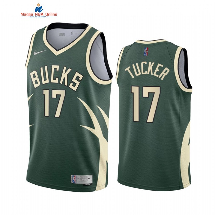 Maglia NBA Earned Edition Milwaukee Bucks #17 P.J. Tucker Verde 2021 Acquista