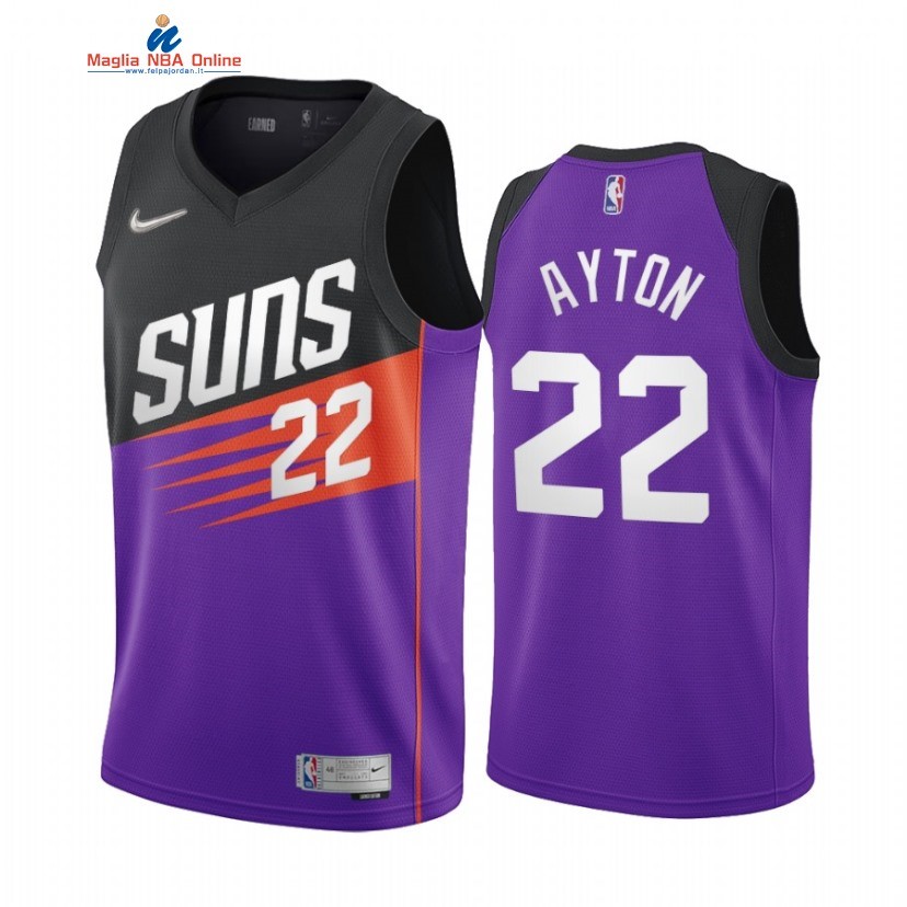 Maglia NBA Earned Edition Phoenix Suns #22 Deandre Ayton Porpora 2021 Acquista