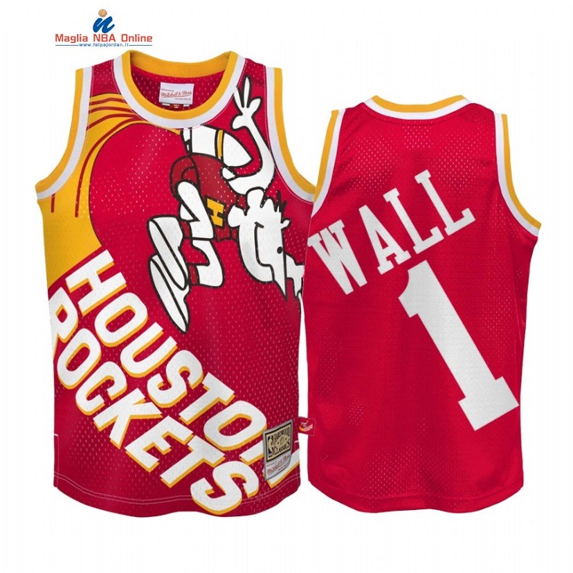 Maglia NBA Houston Rockets #1 John Wall Big Face Rosso Hardwood Classics Acquista