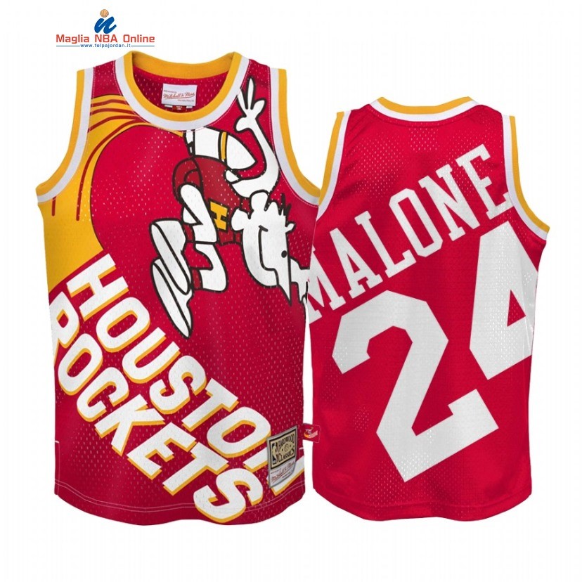 Maglia NBA Houston Rockets #24 Moses Malone Big Face Rosso Hardwood Classics Acquista