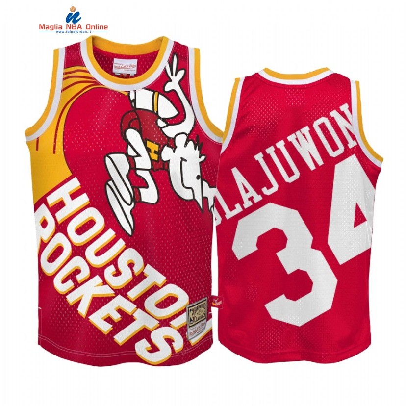 Maglia NBA Houston Rockets #34 Hakeem Olajuwon Big Face Rosso Hardwood Classics Acquista