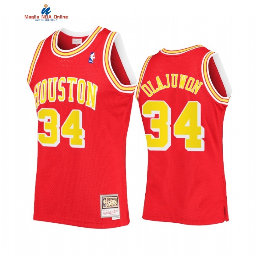 Maglia NBA Houston Rockets #34 Hakeem Olajuwon Rosso Hardwood Classics Acquista