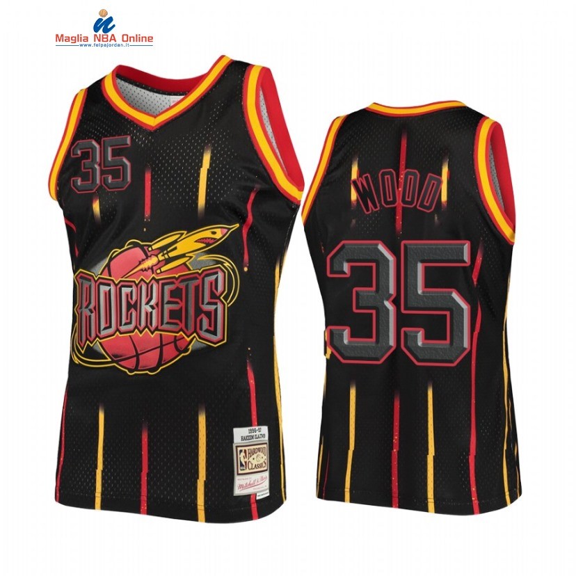 Maglia NBA Houston Rockets #35 Christian Wood Nero Hardwood Classics Acquista