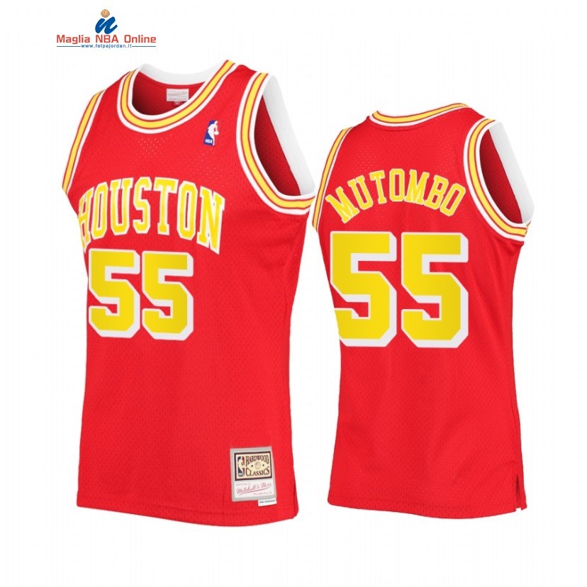 Maglia NBA Houston Rockets #55 Dikembe Mutombo Rosso Hardwood Classics Acquista