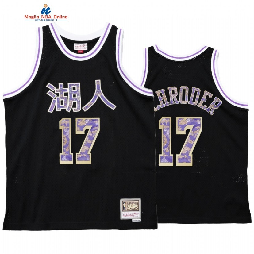 Maglia NBA Los Angeles Lakers #17 Dennis Schroder CNY Nero Hardwood Classics Acquista