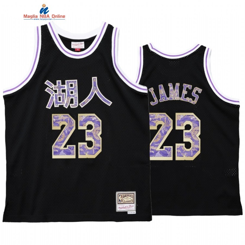 Maglia NBA Los Angeles Lakers #23 LeBron James CNY Nero Hardwood Classics Acquista