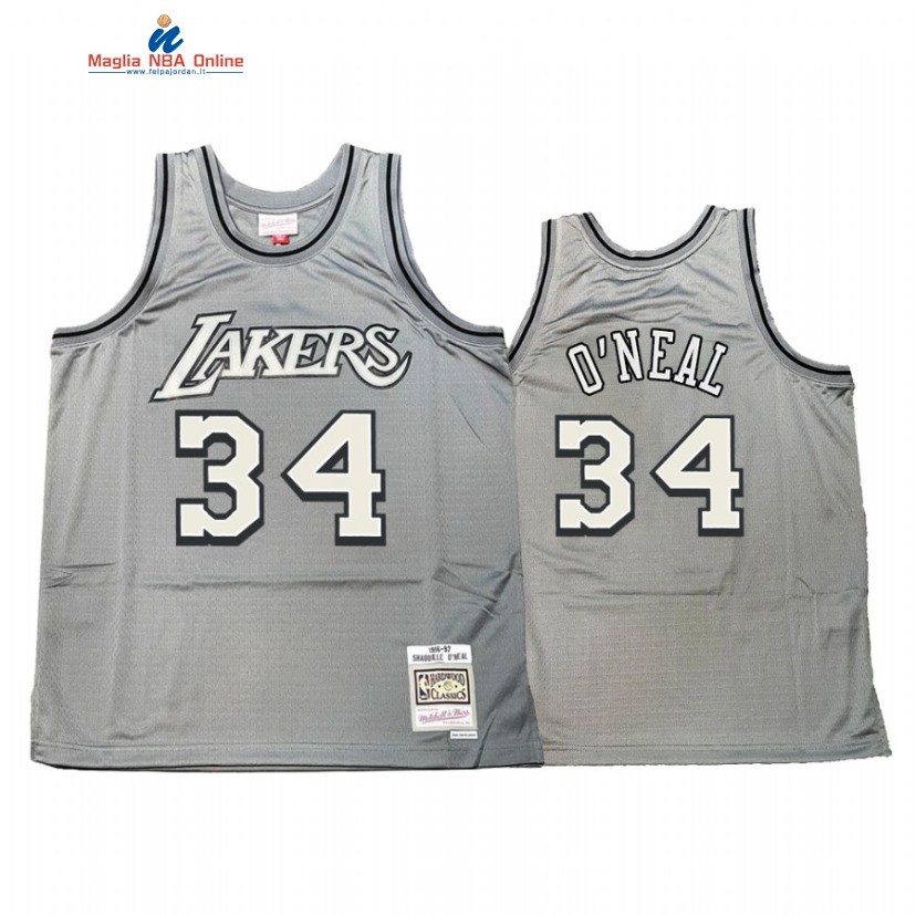 Maglia NBA Los Angeles Lakers #34 Shaquille O'Neal Grigio Hardwood Classics Acquista