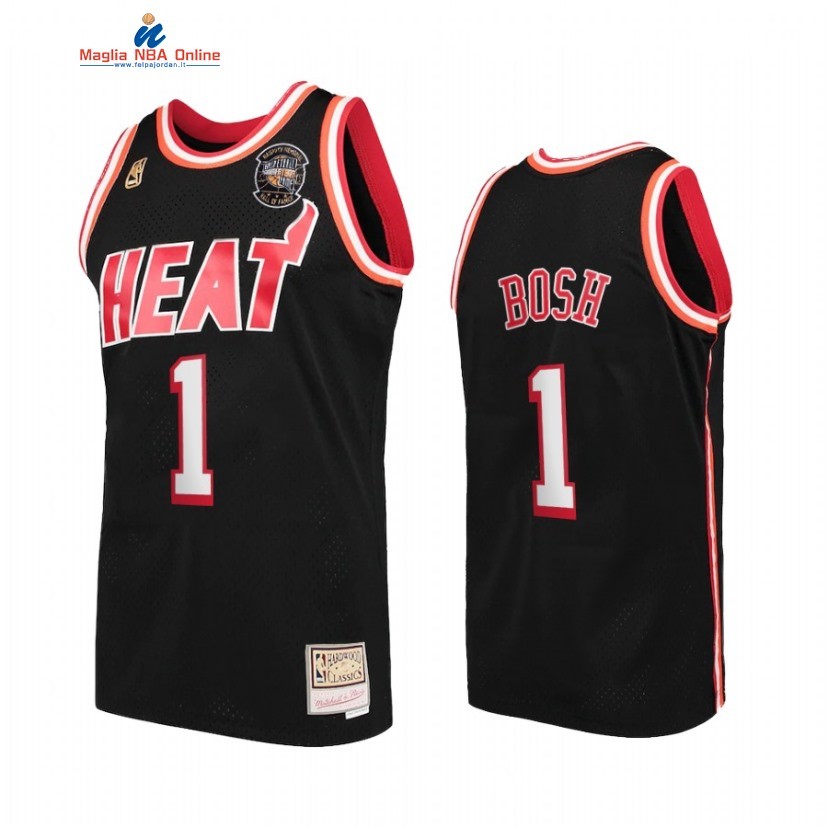 Maglia NBA Miami Heat #1 Chris Bosh Nero Hardwood Classics 1996-2001 Acquista