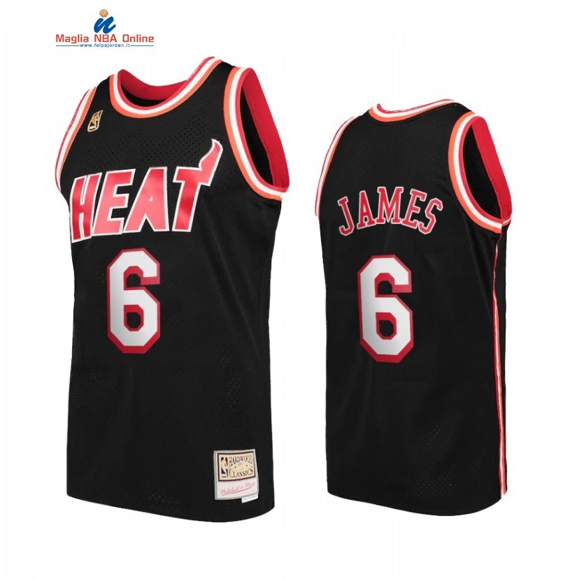 Maglia NBA Miami Heat #6 LeBron James Nero Hardwood Classics 1996-2001 Acquista