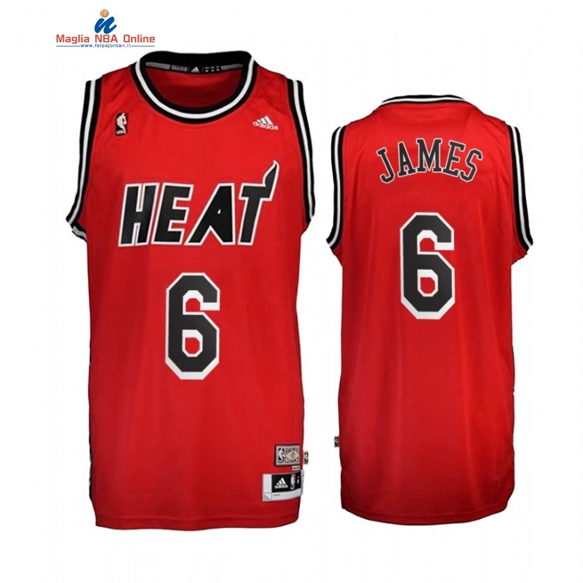 Maglia NBA Miami Heat #6 LeBron James Rosso Throwback 2010-14 Acquista