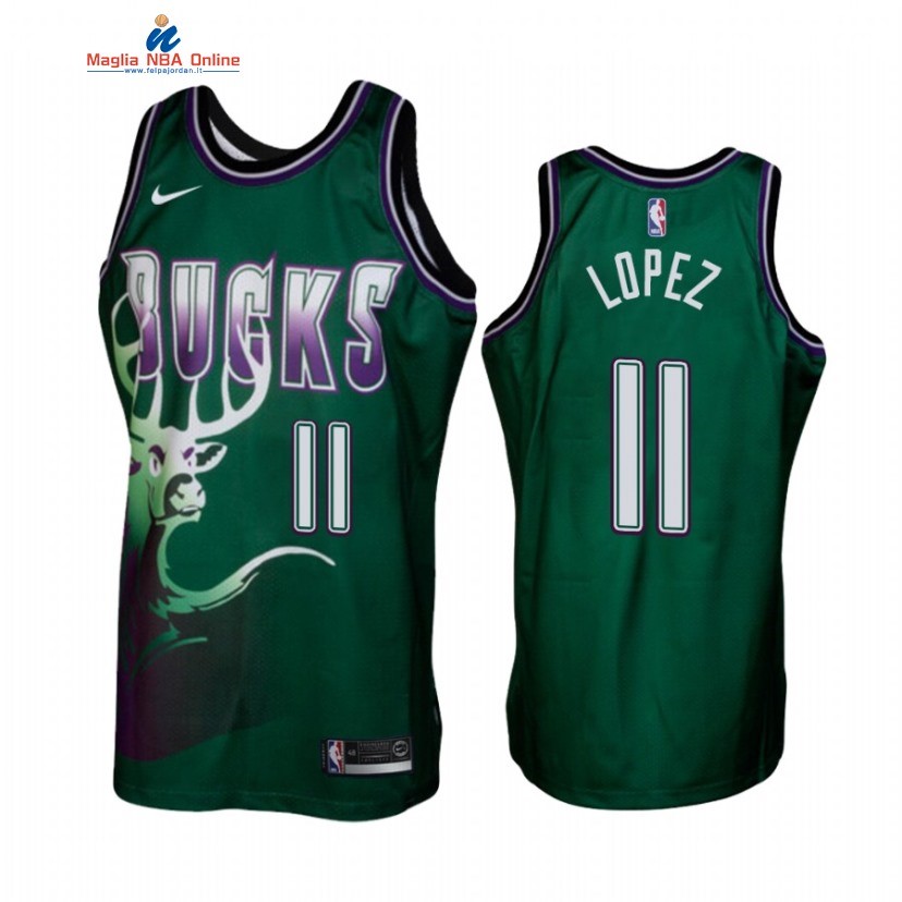 Maglia NBA Milwaukee Bucks #11 Brook Lopez Verde Hardwood Classics Acquista