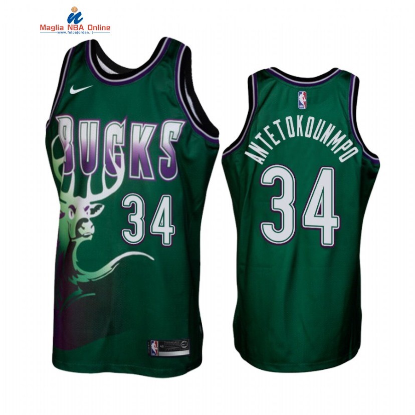 Maglia NBA Milwaukee Bucks #34 Giannis Antetokounmpo Verde Hardwood Classics Acquista