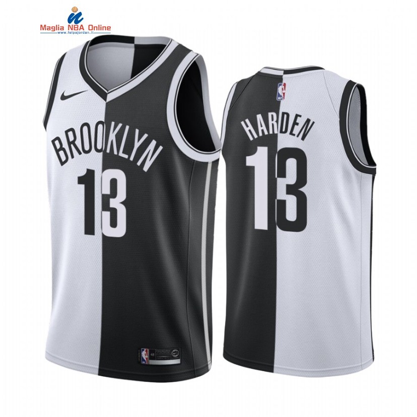 Maglia NBA Nike Brooklyn Nets #13 James Harden Bianco Nero Split Edition Acquista