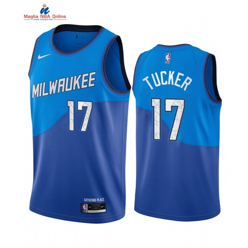 Maglia NBA Nike Milwaukee Bucks #17 P.J. Tucker Nike Blu Città 2021 Acquista