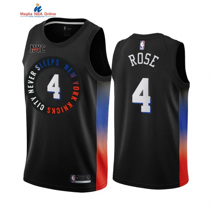 Maglia NBA Nike New York Knicks #4 Derrick Rose Nero Città 2020-21 Acquista