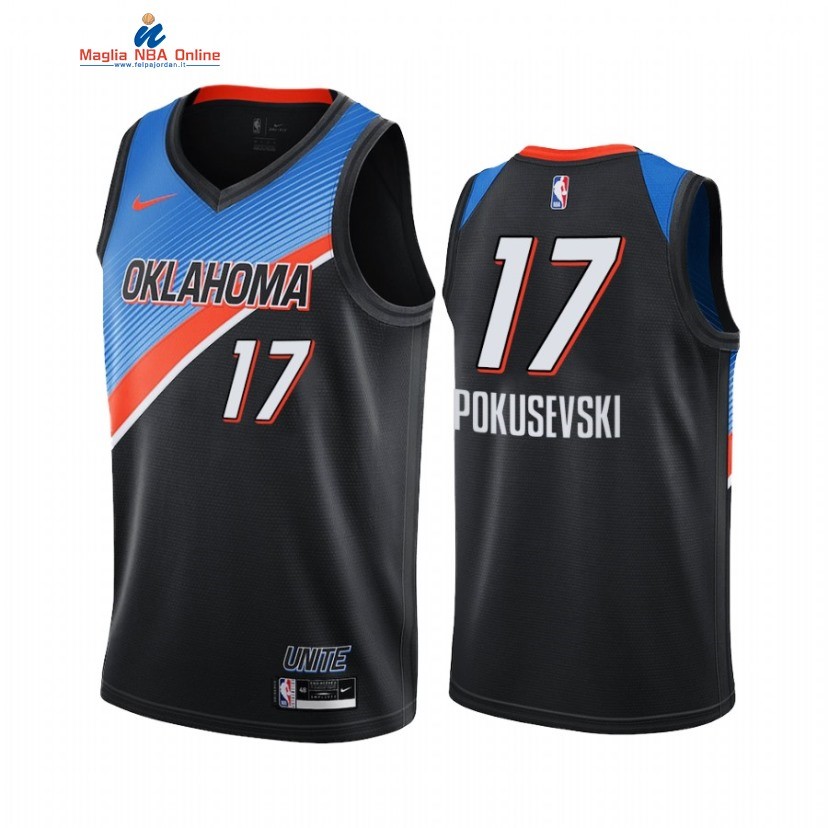 Maglia NBA Nike Oklahoma City Thunder #17 Aleksej Pokusevski Nero Città 2020-21 Acquista