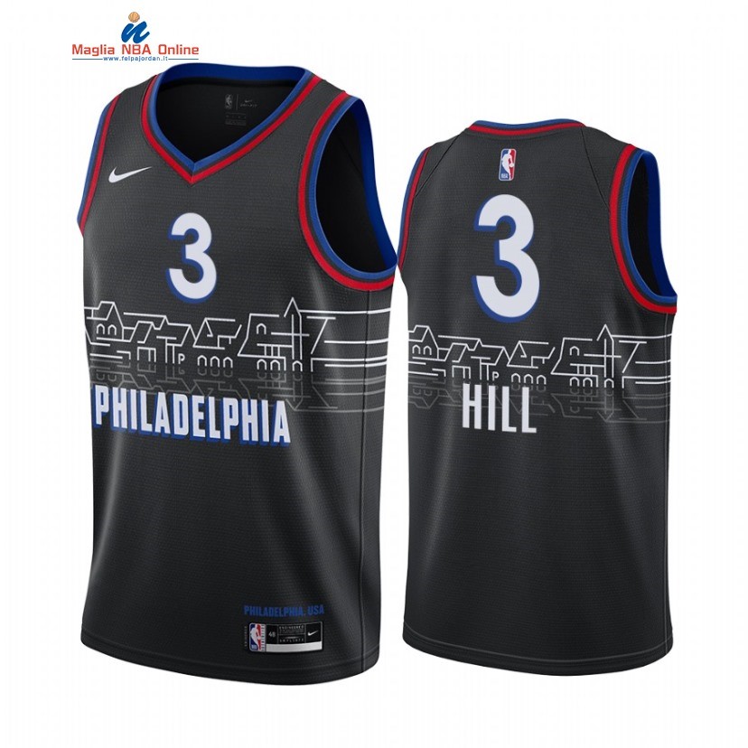 Maglia NBA Nike Philadelphia Sixers #3 George Hill Nero Città 2021 Acquista