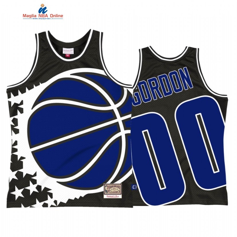 Maglia NBA Orlando Magic #00 Aaron Gordon Big Face 2 Nero Hardwood Classics Acquista