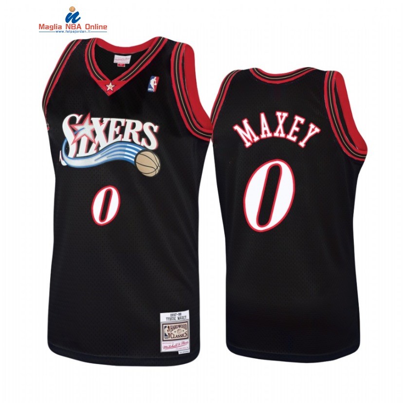 Maglia NBA Philadelphia Sixers #0 Tyrese Maxey Nero Hardwood Classics Acquista