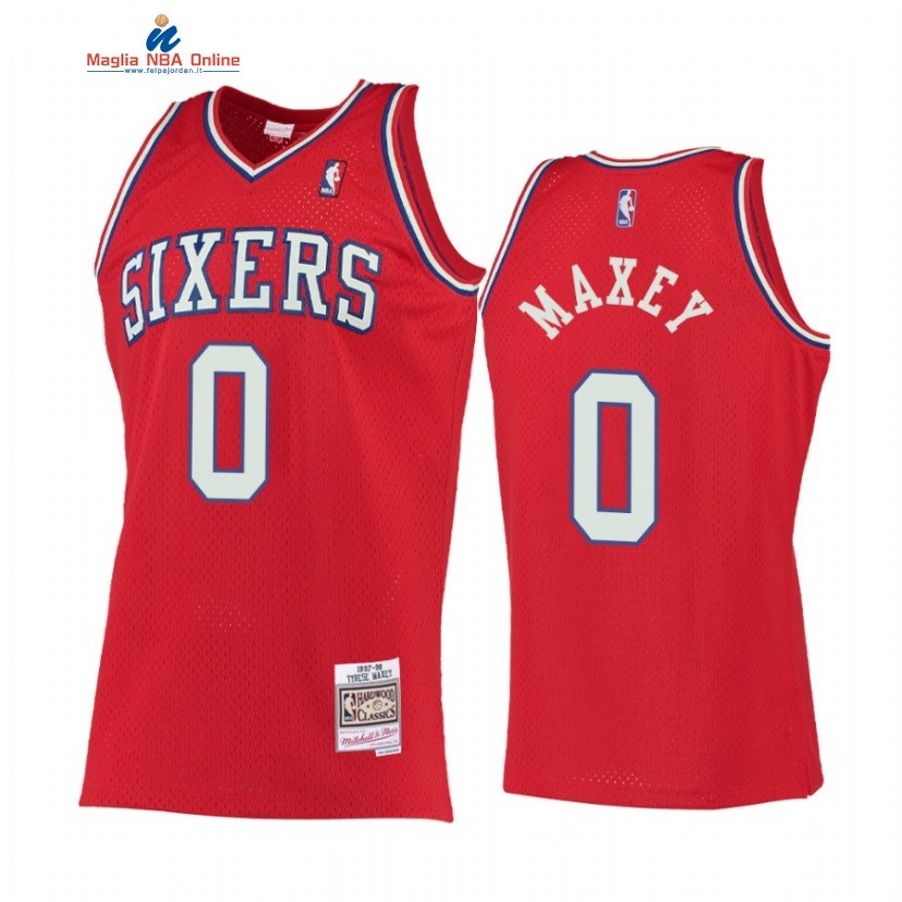 Maglia NBA Philadelphia Sixers #0 Tyrese Maxey Rosso Hardwood Classics 1996-97 Acquista