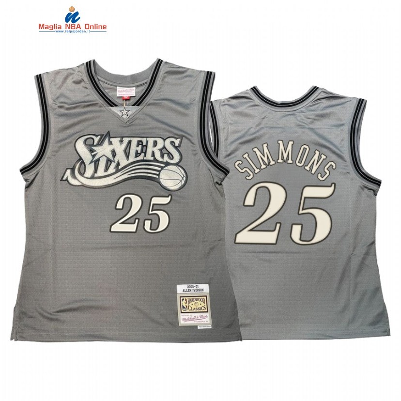 Maglia NBA Philadelphia Sixers #25 Ben Simmons Grigio Hardwood Classics Acquista