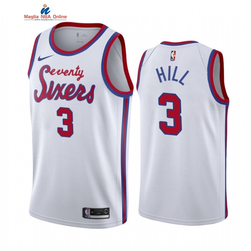 Maglia NBA Philadelphia Sixers #3 George Hill Bianco Hardwood Classics 2021 Acquista