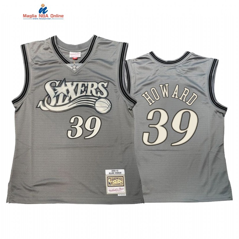 Maglia NBA Philadelphia Sixers #39 Dwight Howard Grigio Hardwood Classics Acquista