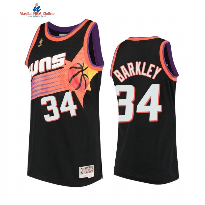 Maglia NBA Phoenix Suns #34 Charles Barkley Nero Hardwood Classics 1996-97 Acquista