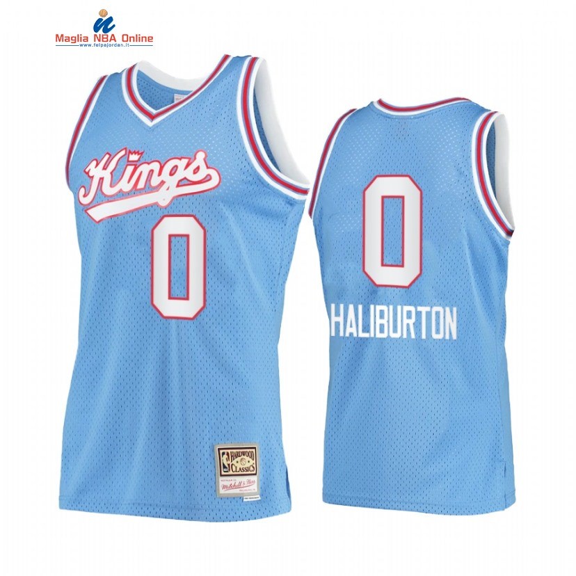 Maglia NBA Sacramento Kings #0 Tyrese Haliburton Blu Hardwood Classics Acquista