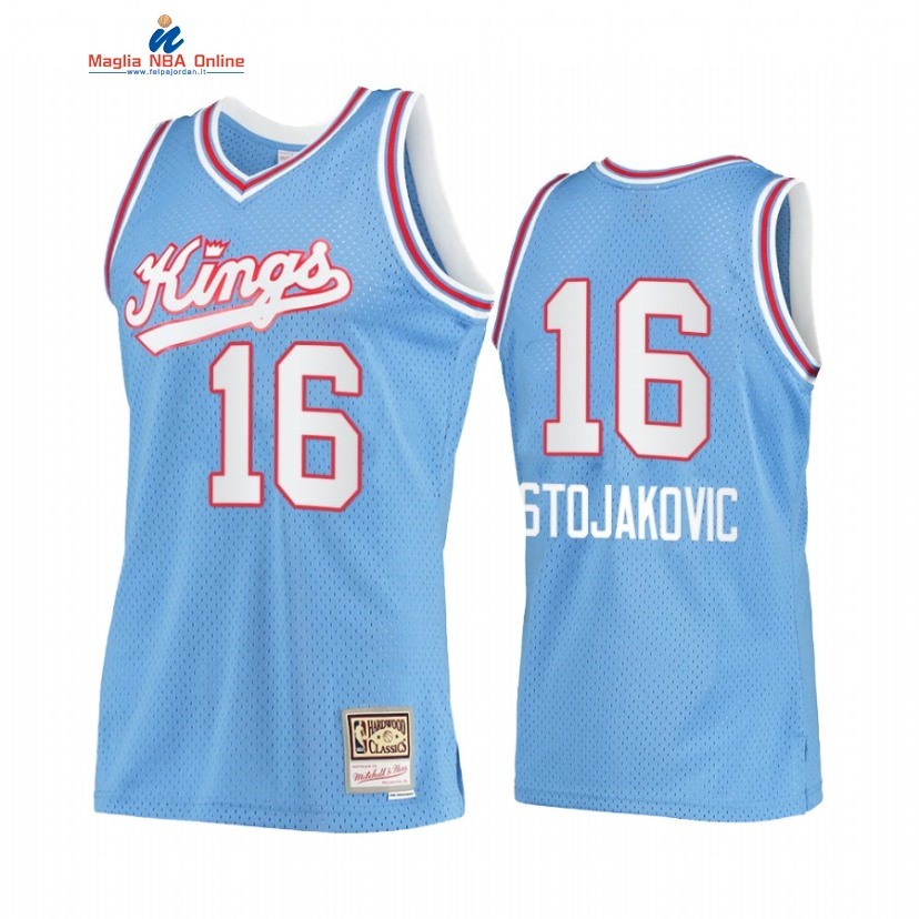 Maglia NBA Sacramento Kings #16 Peja Stojakovic Blu Hardwood Classics Acquista