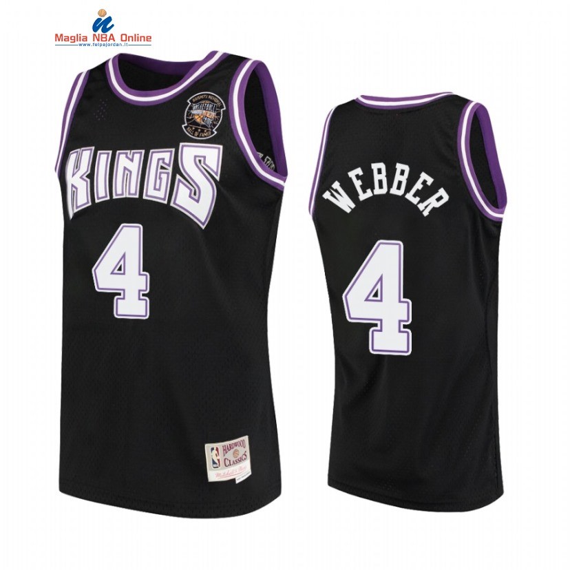 Maglia NBA Sacramento Kings #4 Chris Webber Nero Hardwood Classics 2021 Acquista