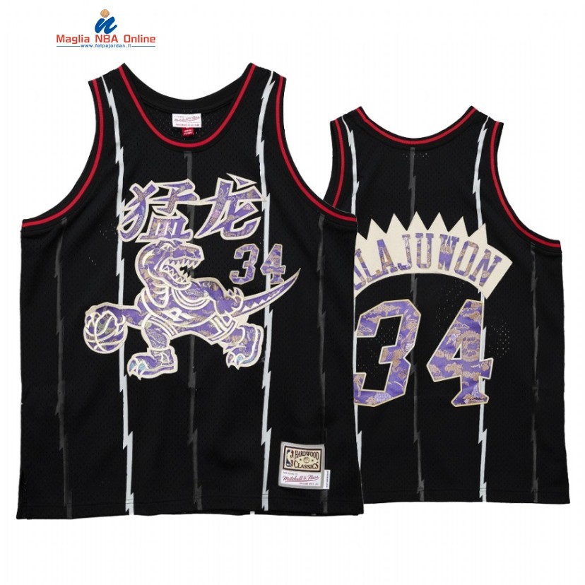 Maglia NBA Toronto Raptors #34 Hakeem Olajuwon Nero Hardwood Classics 2021 Acquista