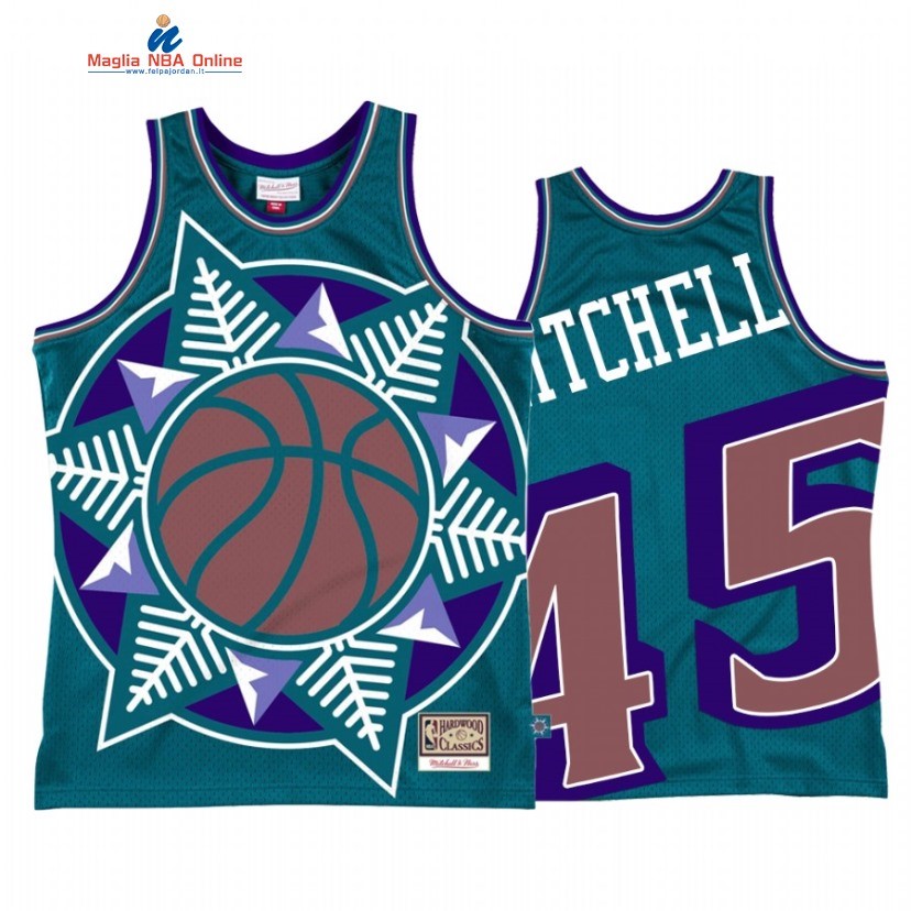 Maglia NBA Utah Jazz #45 Donovan Mitchell Big Face 2 Teal Hardwood Classics Acquista