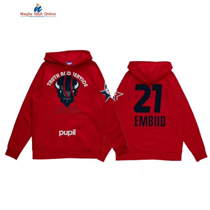 Sudaderas Con Capucha NBA 2021 All Star #21 Joel Embiid x HBCU Howard University Pupil Rosso Acquista