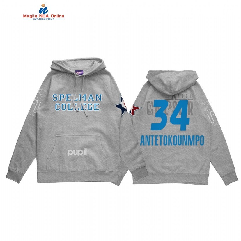 Sudaderas Con Capucha NBA 2021 All Star #34 Giannis Antetokounmpo x HBCU Spelman College Pupil Grigio Acquista