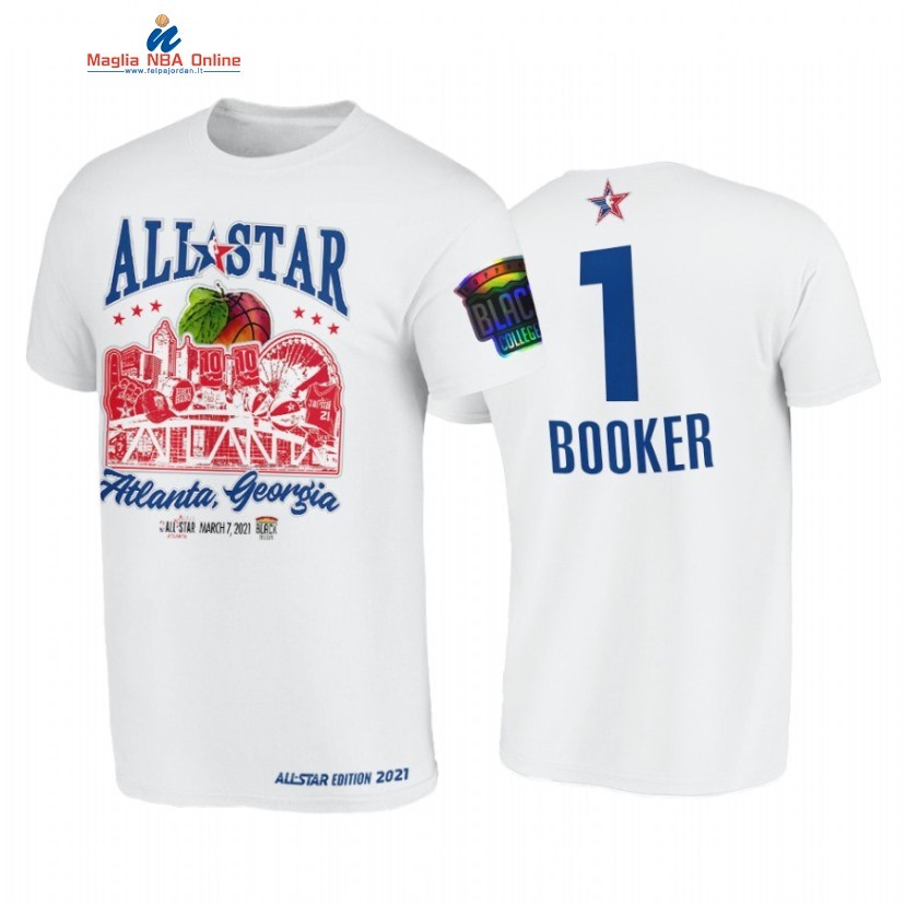 T-Shirt NBA 2021 All Star #1 Devin Booker Support Black Colleges HBCU Spirit Bianco Acquista