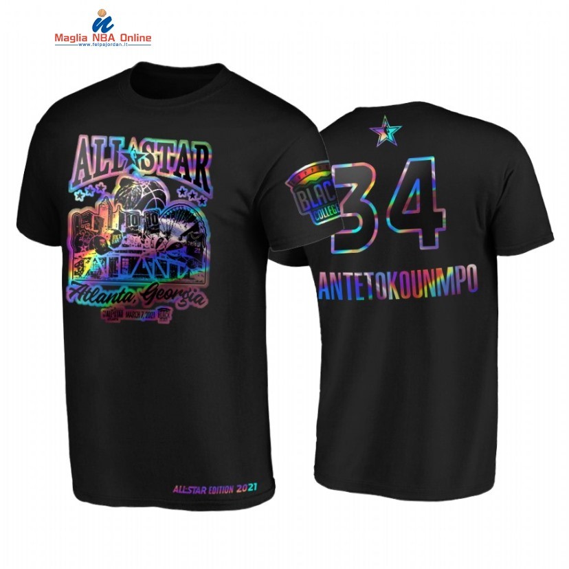 T-Shirt NBA 2021 All Star #34 Giannis Antetokounmpo HBCU Spirit Iridescent Holographic Nero Acquista