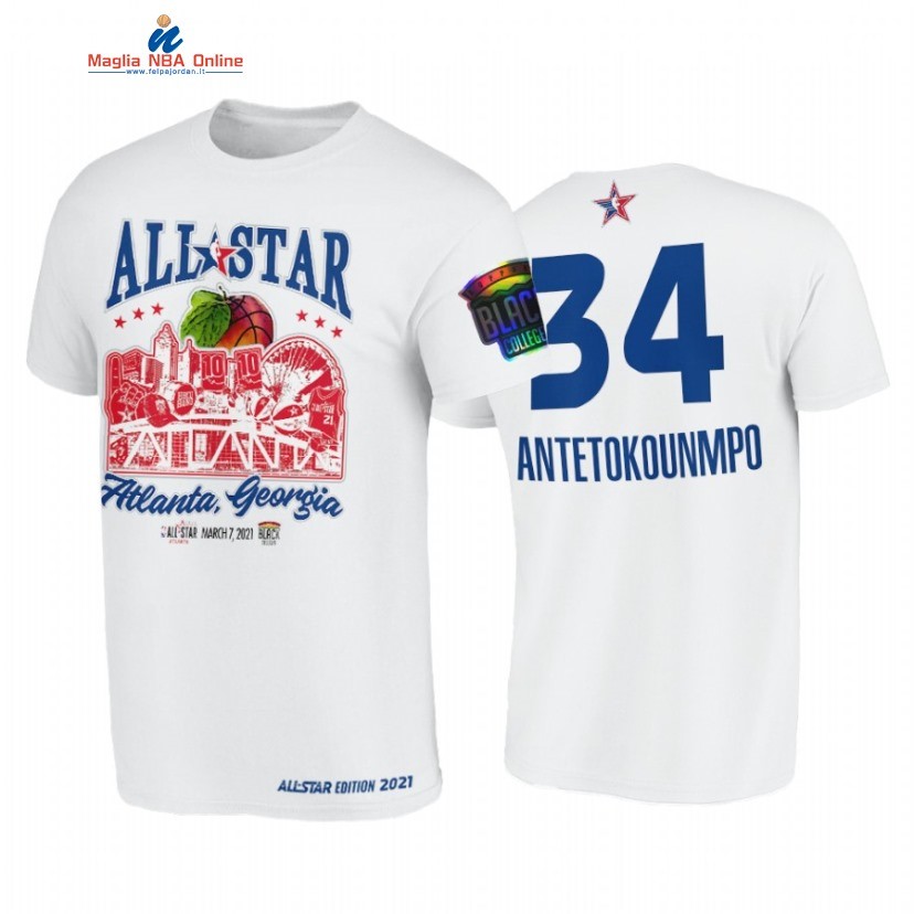 T-Shirt NBA 2021 All Star #34 Giannis Antetokounmpo Support Black Colleges HBCU Spirit Bianco Acquista