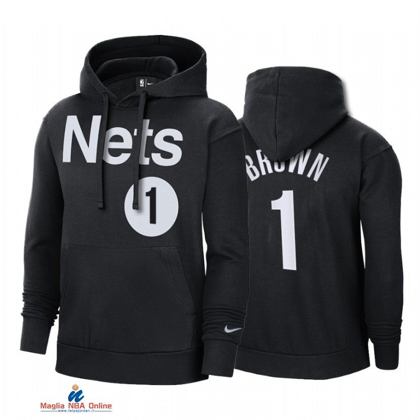 Felpe Con Cappuccio NBA Brooklyn Nets NO.1 Bruce Brown Nero Earned Edition 2021