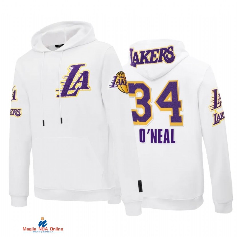 Felpe Con Cappuccio NBA Los Angeles Lakers NO.34 Shaquille O'Neal Bianco 2021