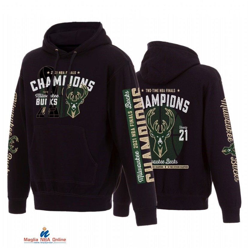 Felpe Con Cappuccio NBA Milwaukee Bucks Campionato Finali Nero 2021