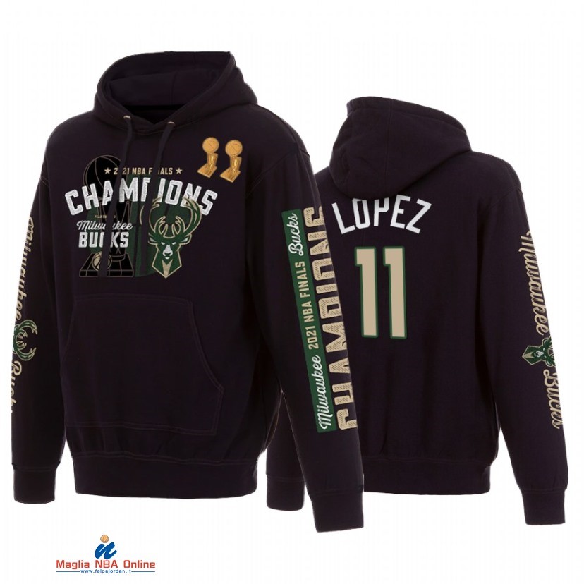 Felpe Con Cappuccio NBA Milwaukee Bucks NO.11 Brook Lopez Nero 2021